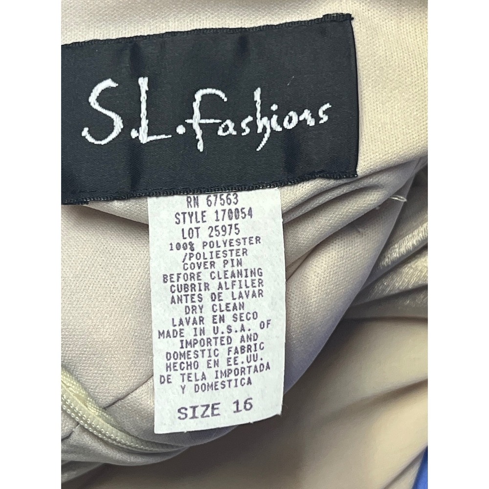 SL Fashions Cocktail Dress Champagne Satin Ruched Embellished V-Neck Size 16 New - Picture 8 of 9